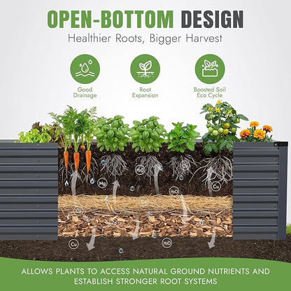 INNO STAGE 8x3x2ft Galvanized Raised Garden Bed, Raised Garden Bed Kit-Metal Planter Box Outdoor, Planting for Vegetables, Fruits, Herbs, Flowers, Grey