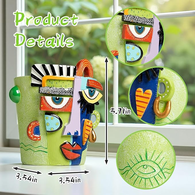 Abstract Face Planters Pots, Unique Head Planter for Indoor Plants, Funny Face Flower Pot, Cute Abstract Art Flower Vase with Facial Expressions, Unique Planter Head Pot for Home Decor(Classic,S)
