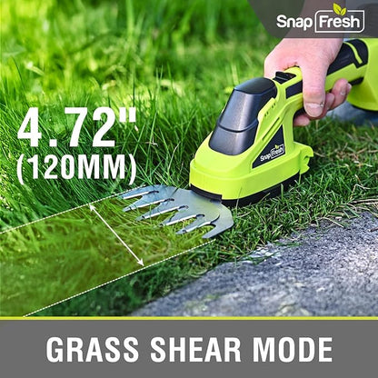 SnapFresh 20V Hedge Trimmer Cordless, 2 in 1 8.67" Electric Shrub Trimmer and 4.72” Grass Shears with 2.0Ah Battery and Charger, Handheld Grass Cutter/Bush Trimmer for Garden Yard