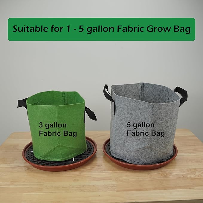 6 Pack 12.6 inch Self Watering Base for 1-5 Gallon Fabric Pot, Automatic Watering Tray System for Non-woven Grow Bag, Plastic Elevated Plant Flower Saucer Stand Growth Tent Greenhouse Indoor Outdoor