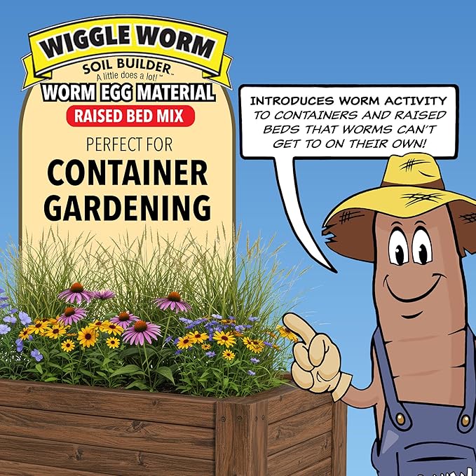Raised Bed Mix, 40lbs - Organic Soil and Fertilizer for Container Gardening - Worm Egg Material Mixed with Odor Free Pure Worm Castings
