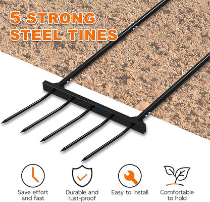 Broad Fork Garden Tool, Ergonomic Design - for Farms, Gardens, Vegetable plots, for Easy Turning of The Soil, Removal of Weeds, 5 Wide Fork Hand Cultivator Black