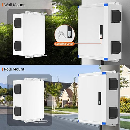 Joinfworld Outdoor Electrical Box 19.7"x15.7"x7.9" Metal Waterproof Vented Nema Enclosure with 12V Fan, Stainless Steel Junction Box with Cold Rolled Steel Plate Hinge Connection Din Rail