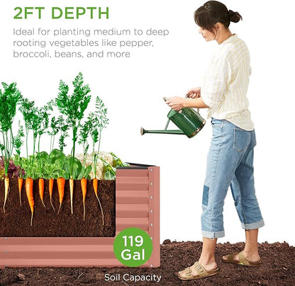 Best Choice Products 4x2x2ft Outdoor Metal Raised Garden Bed, Deep Root Box Planter for Vegetables, Flowers, Herbs, 119 Gallon Capacity, 100% Non Toxic Materials - Terracotta