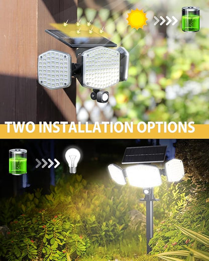 Solar Motion Sensor Outdoor Lights with Stakes, In-Ground or Wall Mount, 270° Wide Angle Illumination, 208 LED Solar Powered Security Flood Lights, IP65 Waterproof, 2 Pack