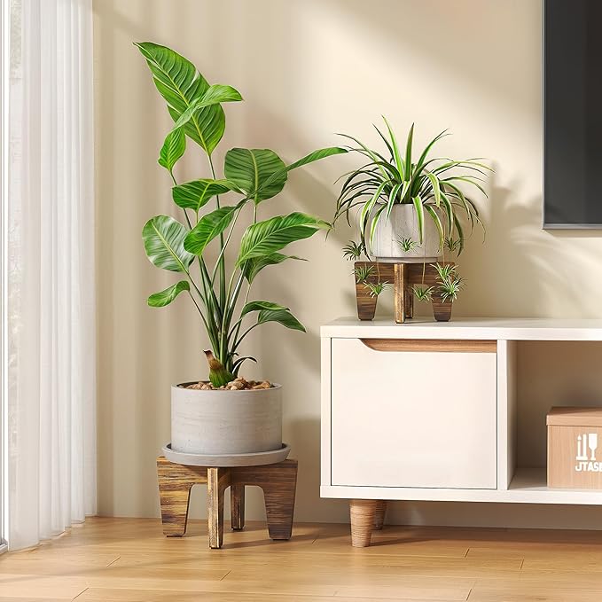 Plant Stand Indoor Outdoor, Plant Holder Sturdy Single Flower Pot Stand Planter Stand Stool Display Decorative for Desktop Counter Room (Brown 10")