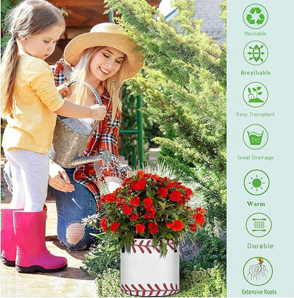 10 Gallon Baseball Stripe Breathable Grow Bags Heavy Duty Planter Pot Containers with Handles for Potato Tomato Fruits Flowers Vegetables