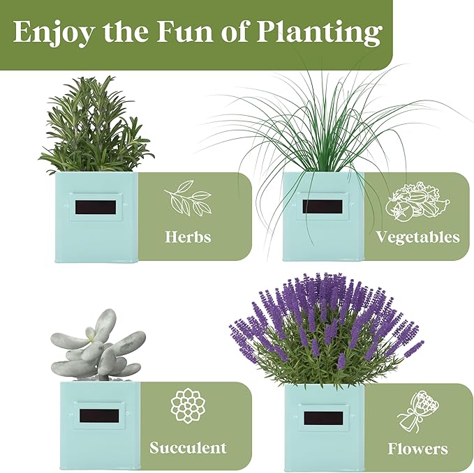 PERFNIQUE Indoor Herb Garden, Herb Planter Set with Tray, Farmhouse Indoor Plant Pots, Windowsill Herb Garden with Drainage(Planter only) for Indoor/Outdoor, Window Pots (Mint)