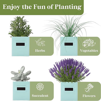 PERFNIQUE Indoor Herb Garden, Herb Planter Set with Tray, Farmhouse Indoor Plant Pots, Windowsill Herb Garden with Drainage(Planter only) for Indoor/Outdoor, Window Pots (Mint)