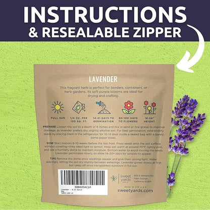 Lavender - Large 1/4 Ounce Packet - 7,000 Flower Seeds for Planting - Lavandula angustifolia