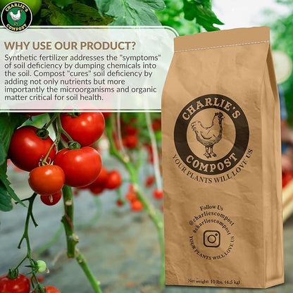 Charlie's Compost - Odor Free Organic Fertilizer for Home Gardens, Raised Beds, Containers, Seed Starting Mix, Natural Soil Amendment with Biochar 10lb
