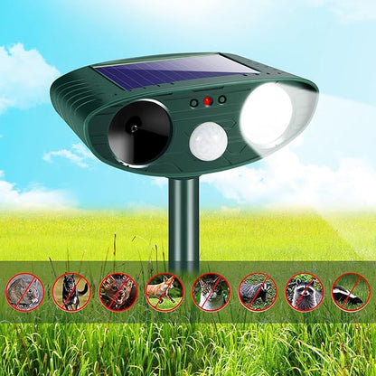 Upgraded Solar Animal Repellent Ultrasonic Animal Repeller Outdoor Deer Repellent Devices Waterproof with Motion Detection Cat Deterrent Dog Rabbit Raccoon Squirrel Skunk Repellent for Yard Garden