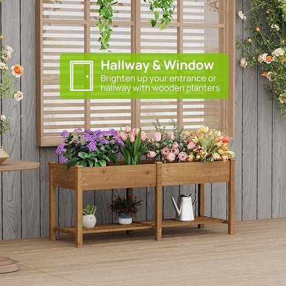 Raised Garden Bed with Legs Wood Elevated Planter Box Gardening Outdoor Planter Box Patio Kit Planting Bed for Vegetables Flowers Herbs Outdoor for Patio Balcony Backyard 72x24x30.7in(Brown, Large)