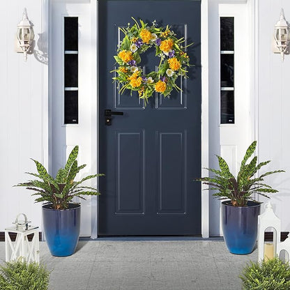 Glitzhome Set of 2 Planters for Outdoor Plants 16.75''H Large Gradient Cobalt Blue Planter Tall Planter Pot with Drainage Hole for Outdoor Front Porch and Patio