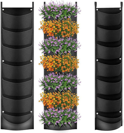 iPower 2 Pack Hanging Vertical Wall Planter 7 Pockets Upgraded Deeper Waterproof Herb Flower Growing Pouch Felt Cloth, for Garden Yard Courtyard Fence Home, Balcony Office Decoration