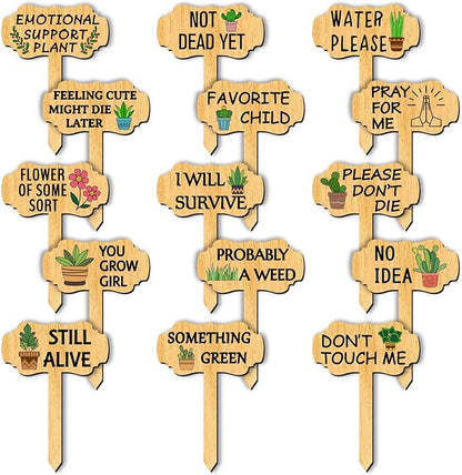arricraft 15 Pcs Funny Plant Labels, Wooden Herb Markers Flowers T Type Tags Garden and Greenhouse Labels with Printed Words Garden Tags for Indoor and Outdoor Potted Used to Distinguish Potted Plants