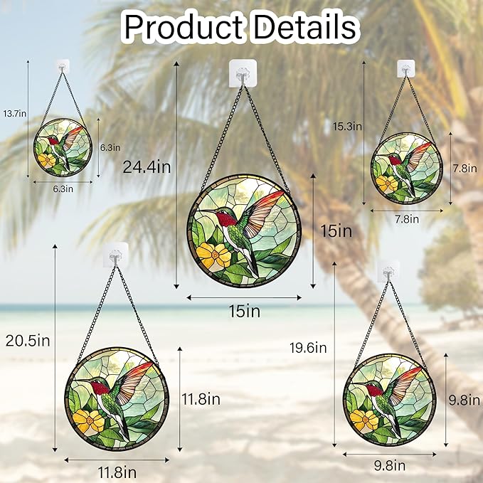 Stained Glass Window Hanging, Green Hummingbird Sun Catcher for Door Home Decor, Birds Suncatcher Christmas Mother's Day Birthday Gifts for Bird Lovers Women Men Mom and Nana 7.8 in