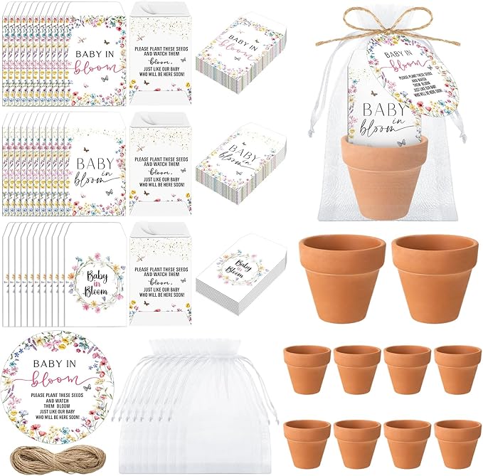 Baby Shower Party Favors Baby in Bloom Envelopes Seed Packets Include 48 Mini Terracotta Pots Seed Packets 48 Self Adhesive Envelopes Thank You Tags Gifts for Party