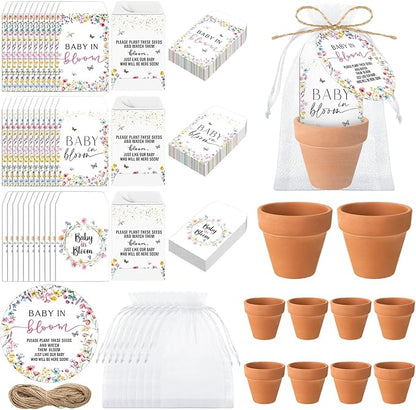 Baby Shower Party Favors Baby in Bloom Envelopes Seed Packets Include 48 Mini Terracotta Pots Seed Packets 48 Self Adhesive Envelopes Thank You Tags Gifts for Party
