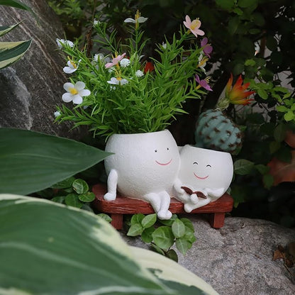 Cute Reading Planters Head Plant Pots, Decorative Face Flower Vase Cactus Two Pots for Indoor Outdoor Plants, Unique Plant Lover Gifts