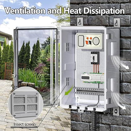 ABS Electrical Junction Box, Ventilated Design, Cable Grommets, IP65 Waterproof Enclosure, Indoor/Outdoor Use with Mounting Panel (Clear Cover, 19.7"x15.7"x7.9")