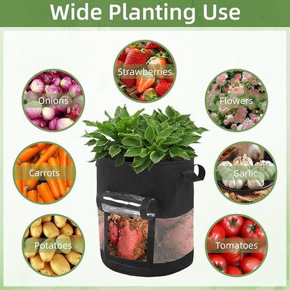 6 Pack 7 Gallon Visible Potato Grow Bags, Thickened Nonwoven Fabric Pots Potato Growing Containers with Handles & Visible Flap, Plant Grow Bags for Growing Potatoes, Tomatoes, Flowers, and Vegetables