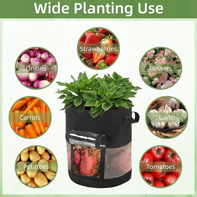 6 Pack 5 Gallon Visible Potato Grow Bags, Thickened Nonwoven Fabric Pots Potato Growing Containers with Handles & Visible Flap, Plant Grow Bags for Growing Potatoes, Tomatoes, Flowers, and Vegetables