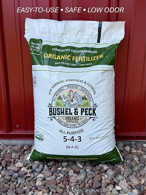 Bushel & Peck Organic Compost Fertilizer 5-4-3 - Pelleted Poultry Manure | OMRI Listed | Natural Soil Amendment for Gardens, Flowers, Vegetables & Lawns (50 Pounds (2 Bags))
