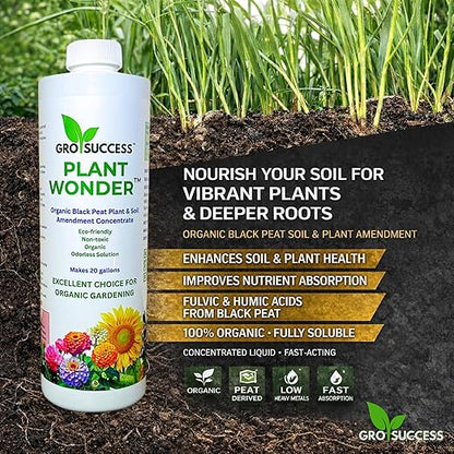 PlantWonder (Plant Wonder) Black Peat Potassium Humate – Liquid Humic & Fulvic Acid Soil Conditioner – Organic Root & Soil Enhancer for Vegetables, Lawn & Garden – 16 oz Concentrate