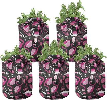 Ambesonne Plant Grow Bags 5-Pack, Cactus Buds Types Pattern, Heavyduty Fabric Pots with Handles for Plants, Green Blue