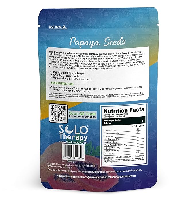Papaya Seeds, Dried Whole Seeds, 2 oz (56 g), Raw, Natural (2 ounces (56 grams))