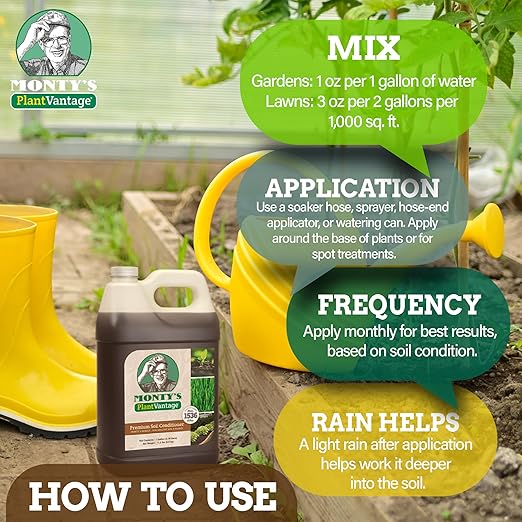 Monty’s Premium Liquid Soil Conditioner with Humic Acid, Organic Amendment for All Soil Types, Increases Moisture Retention & Nutrient Uptake, Enhances Health & Microbial Activity - 1Gal