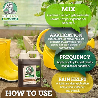 Monty’s Premium Liquid Soil Conditioner with Humic Acid, Organic Amendment for All Soil Types, Increases Moisture Retention & Nutrient Uptake, Enhances Health & Microbial Activity - 1Gal