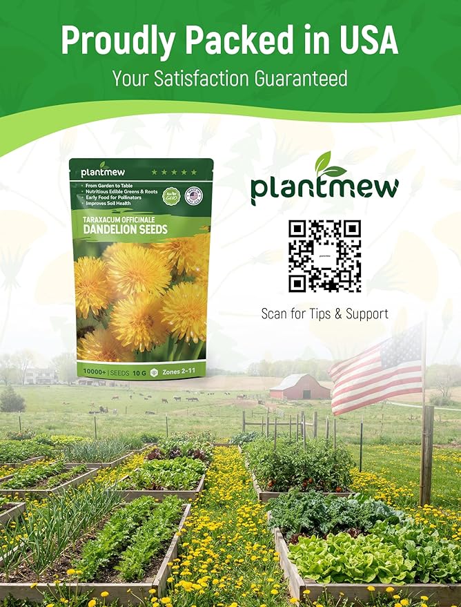 Dandelion Seeds for Planting - 4,000+ Heirloom Dandelion Herb Seeds (Taraxacum officinale), Edible Leaves Flowers Roots, Medicinal Garden, Pollinator-Friendly, Non-GMO