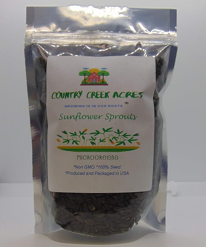 Sunflower Sprouting Seed, Non GMO - 8 oz - Country Creek Acre Brand - Sunflower Seed for Sprouts, Garden Planting, Cooking, Soup, Emergency Food Storage, Gardening, Juicing, Cover Crop Product Name