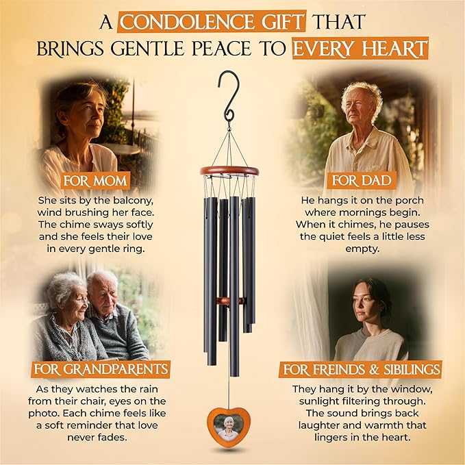 32 Inch Memorial Wind Chimes Outdoor, Personalized Sympathy Gifts for Loss of Loved One, Memorial Gifts for Loss of Mom, Sympathy Wind Chimes for Mother, Father, Brother, Sister