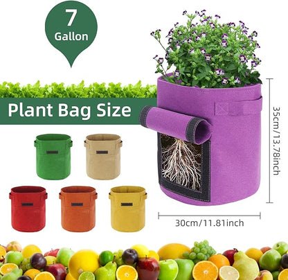 6 Pack 7 Gallon Potato Grow Bags With Flap and Handle, Garden Planting Bag, Nonwoven Fabric Vegetables Growing Bags for Tomato Carrot Onion