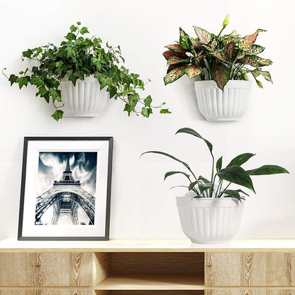 ORIMERC 4 Pack White Wall Planter Pots Vertical Living Wall Hanging Planters Wall Mounted Planter Holder with Drainage Hole for Indoor Outdoor Plants Wall Decor with Hooks/Screws