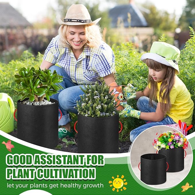 Nuenen 8 Pack Plant Grow Bags Bulk Breathable Nonwoven Fabric Pot with Handles Heavy Duty Nursery Vegetable Pots with Gloves for Garden Vegetables Potato Plants Flower Growing Planting (75 Gallon)