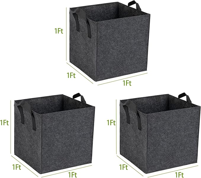 3-Pack 1 Grids Fabric 5 Gallon Grow Bags, 1x1x1ft Thickened 400G Nonwoven Fabric Raised Garden Beds with Handles - Indoor Outdoor Planters for Vegetables, Herbs, Flowers