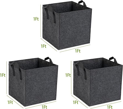 3-Pack 1 Grids Fabric 5 Gallon Grow Bags, 1x1x1ft Thickened 400G Nonwoven Fabric Raised Garden Beds with Handles - Indoor Outdoor Planters for Vegetables, Herbs, Flowers