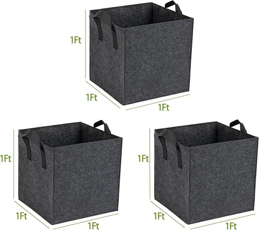 3-Pack 1 Grids Fabric 5 Gallon Grow Bags, 1x1x1ft Thickened 400G Nonwoven Fabric Raised Garden Beds with Handles - Indoor Outdoor Planters for Vegetables, Herbs, Flowers