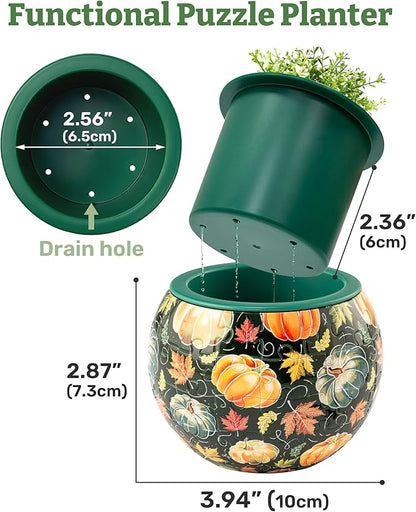 PieceRelax 3D Puzzle Planter - Retro Tiles - Danish Folklore Style, Home Decor Flower Pots for Indoor Cactus, Succulents Pots [K1104]
