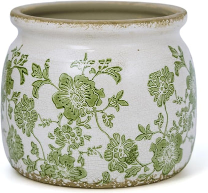 Flower Pot,Vintage Ceramic Pot for Planter with Drainage Holes, 6.29 inch Ice Crack Glazed Indoor Planters Pot for Indoor,Tucan Home Decor,Gardening Gifts,Green (Modern)