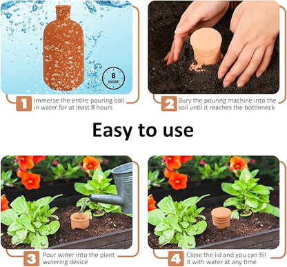 2 pcs Large 10x5in Ollas Terracotta Watering Pots Self Watering Planter Insert 1.8L Terra Cotta Clay Watering Spikes Automatic Plant Watering Devices for Outdoor & Indoor Plants Self-irrigate