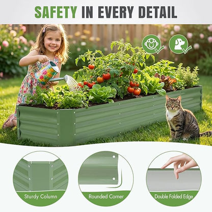 INNO STAGE 8×2×1ft Galvanized Raised Garden Bed Kit, Galvanized Planter Raised Garden Boxes Outdoor, Large Metal Raised Garden Beds for Vegetables, Flowers, Herbs, and Succulents, OliverGreen