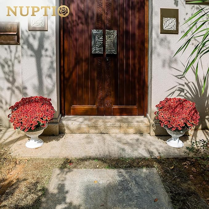 NUPTIO 2 Pcs Classic Urn Planter, 10.23 inches Height Plastic Outdoor Urn, Pedestal Plastic Planter for Garden Front Porch Door, White