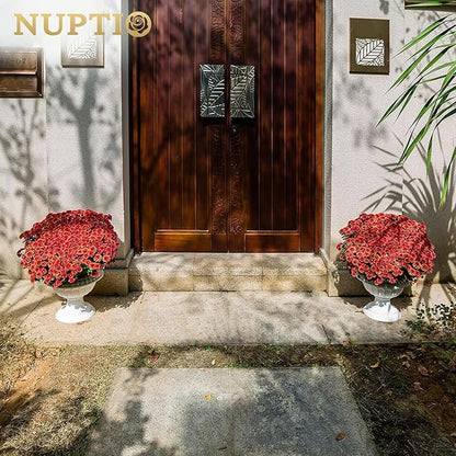 NUPTIO 2 Pcs Classic Urn Planter, 10.23 inches Height Plastic Outdoor Urn, Pedestal Plastic Planter for Garden Front Porch Door, White