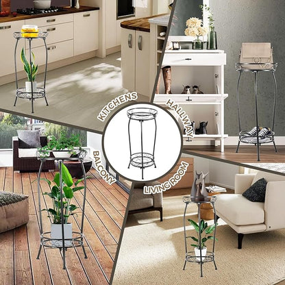 Plant Stand Indoor Outdoor，Tall Black Metal Rustproof Stable Plant Stands，2 Tier 27.1 inch Multiple Plant Rack Holder Rack Flower Pot Stand Heavy Duty Plant Shelf