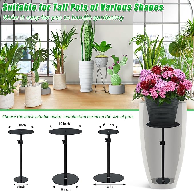 Adjustable Plant Risers for Inside Pots, 17-31" Rise Planter Insert Filler for Large Pots, Plant Lift Inserts Pot Risers for Indoor Outdoor Tall Taper Planter Container (6" 8" 10" Base Top, Set of 2)